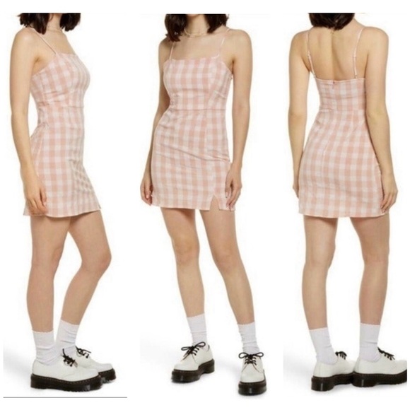 NWT Nordstrom BP Tank Minidress Pink and White Plaid Square Neck Medium - Picture 1 of 9